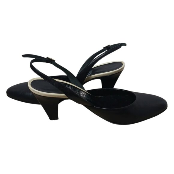 Salvatore Ferragamo Leather Slingback Heels With Contrast Sole  black/white 6.5 - Picture 6 of 13